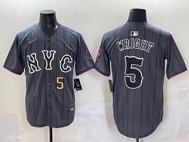 Men 2025 New York Mets 5 Wright Grey Game Nike MLB Jersey style 02